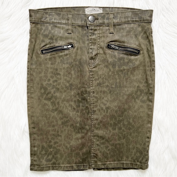 Current/Elliott Leopard Print Army Green Denim Pencil Skirt, Jean Skirt Size 28” - Picture 10 of 14